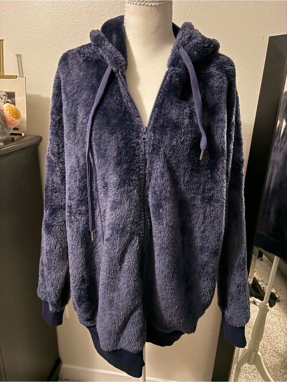 aerie Plush Hooded Zip Jacket - Navy Blue